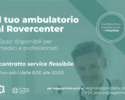 Volantino informativo della clinica Rovercenter che offre contratti di servizio flessibili per i professionisti.