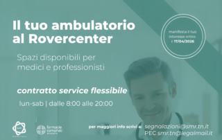 Volantino informativo della clinica Rovercenter che offre contratti di servizio flessibili per i professionisti.